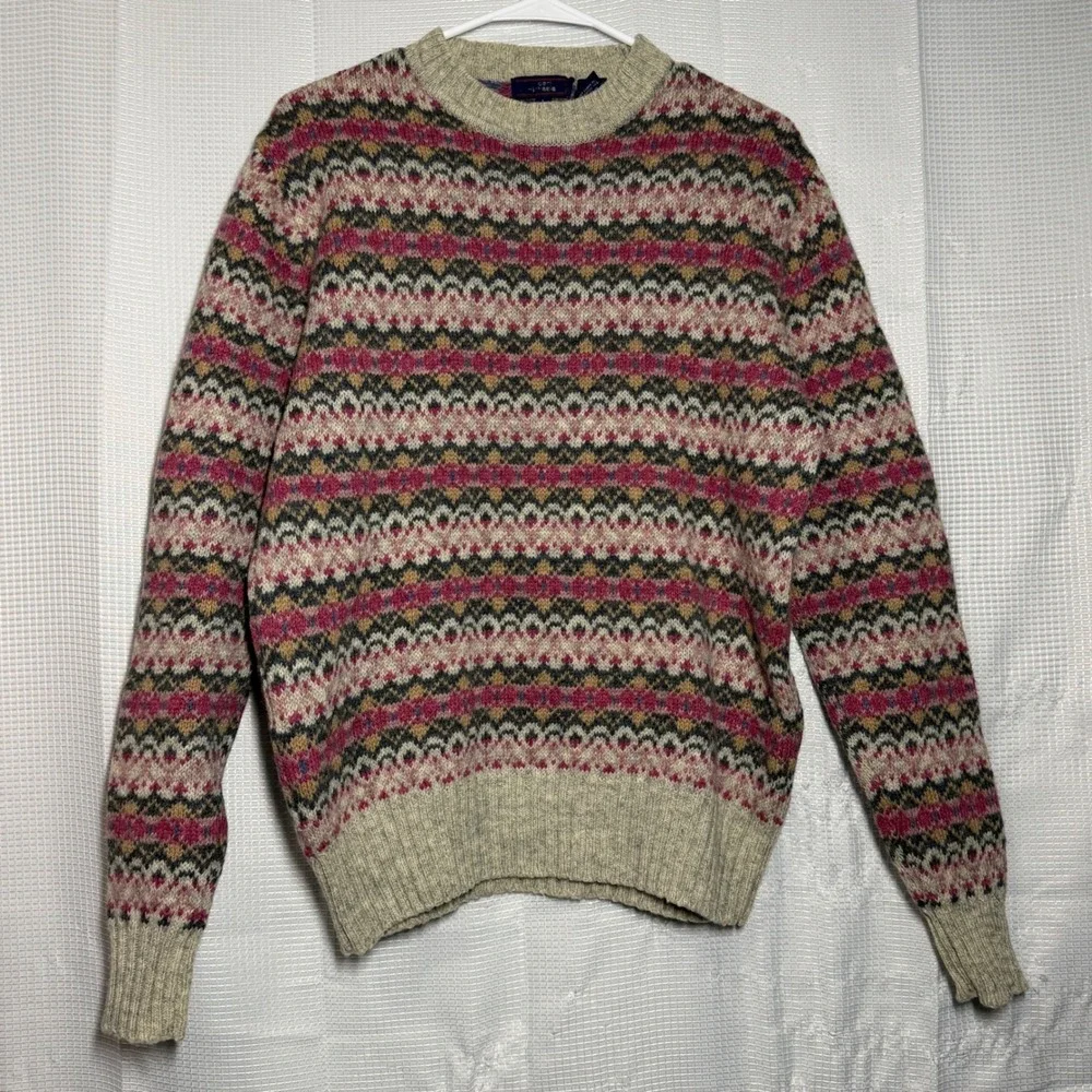 Carl Michaels Sweater Shetland Wool Fair Isle Crewneck Vintage Preppy L